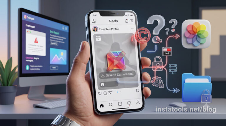 an iphone with a forbidden downloading mark on instagram reel