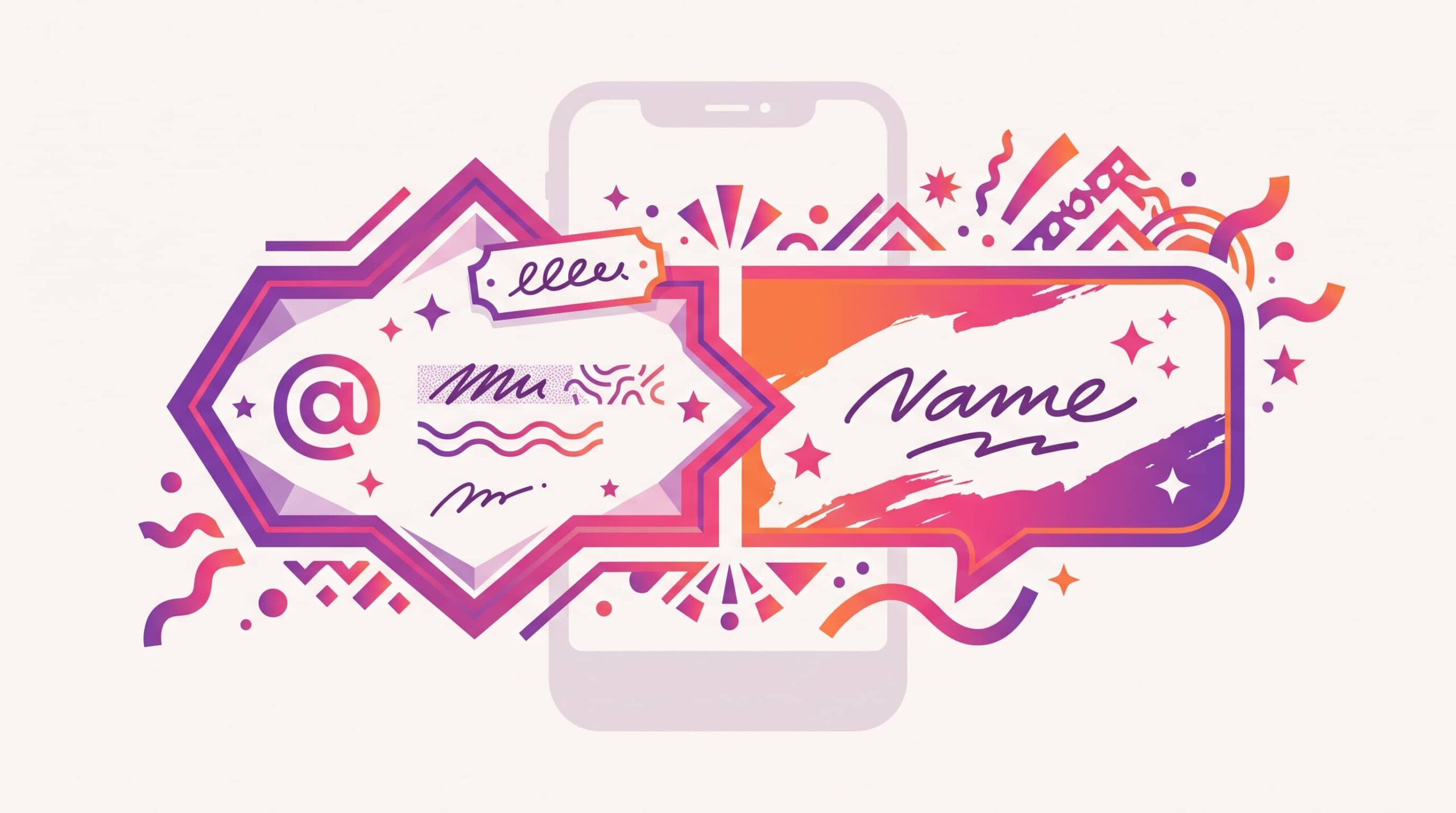 Illustrated profile card comparing an Instagram handle to a display name